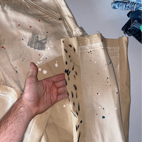 MNML NWOTs Flare Denim Pants - Khaki with Paint Splatter | B243 | Size 34 - Picture 7 of 13